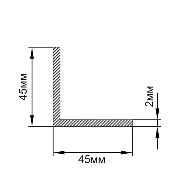 алюминиевый профиль уголок 45х45х2 Алюминиевый профиль уголок 45х45х2