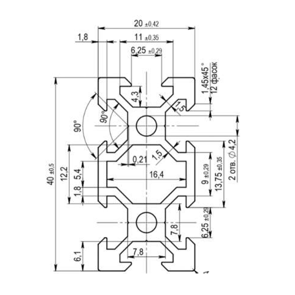 верстатний алюмінієвий профіль 20х40 V-слот верстатний алюмінієвий профіль 20х40 V-слот