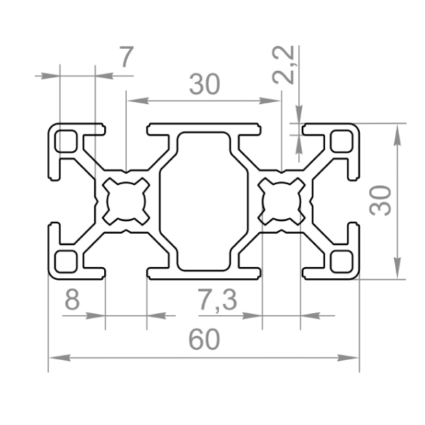 верстатний алюмінієвий профіль 30х60 T-слот верстатний алюмінієвий профіль 30х60 T-слот