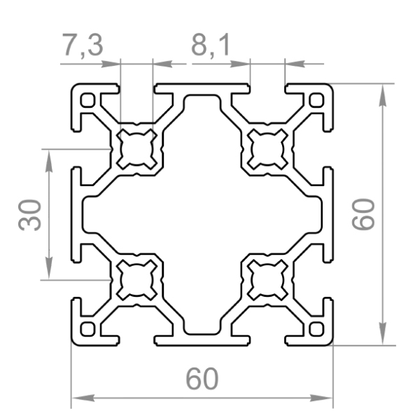 верстатний алюмінієвий профіль 60х60 T-слот верстатний алюмінієвий профіль 60х60 T-слот