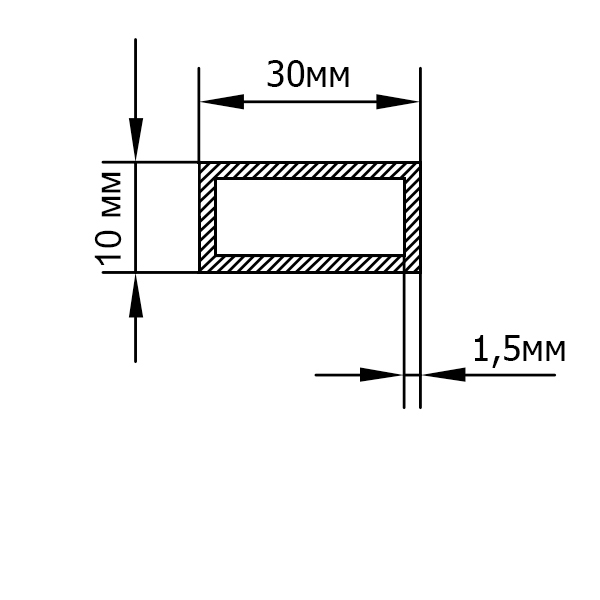 алюминиевая труба прямоугольная 30х10х1,5 алюмінієва труба прямокутна 30х10х1,5