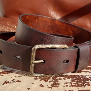 Leather belt with solid brass buckle
