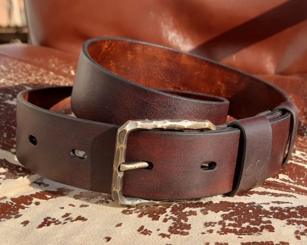 Leather belt with solid brass buckle
