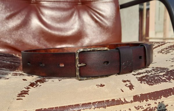 Leather belt with solid brass buckle