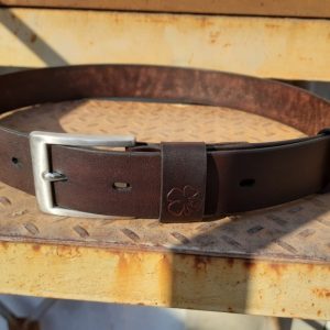 Leather belt with stainless steel buckle