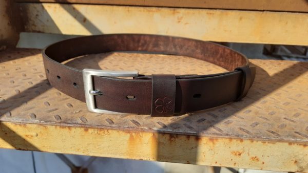 Leather belt with stainless steel buckle