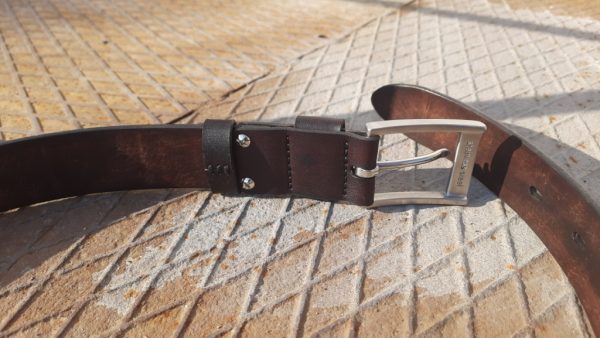 Leather belt with stainless steel buckle