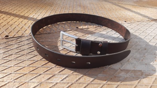 Leather belt with stainless steel buckle
