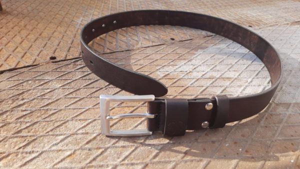 Leather belt with stainless steel buckle