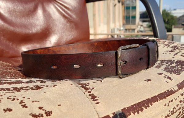 Leather belt with solid brass buckle