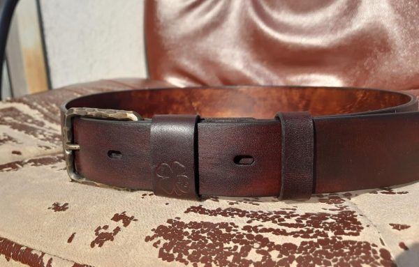 Leather belt with solid brass buckle