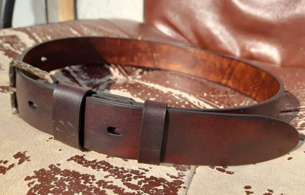 Leather belt with solid brass buckle